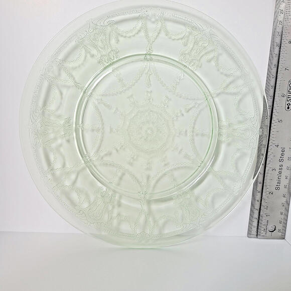 4 Vintage Anchor Hocking Green Cameo Ballerina 9" Plate Uranium Depression Glass - Picture 9 of 11
